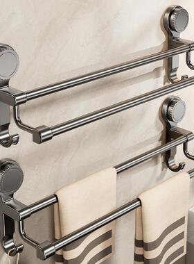 吸盘卫生间毛巾架子壁挂免打孔置物架浴室毛巾双杆洗手间收纳