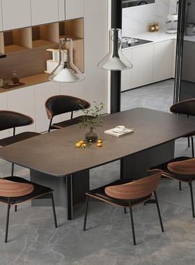 岩板餐桌现代简约客厅家用小户型不锈钢长方形意式轻奢黑色饭桌椅