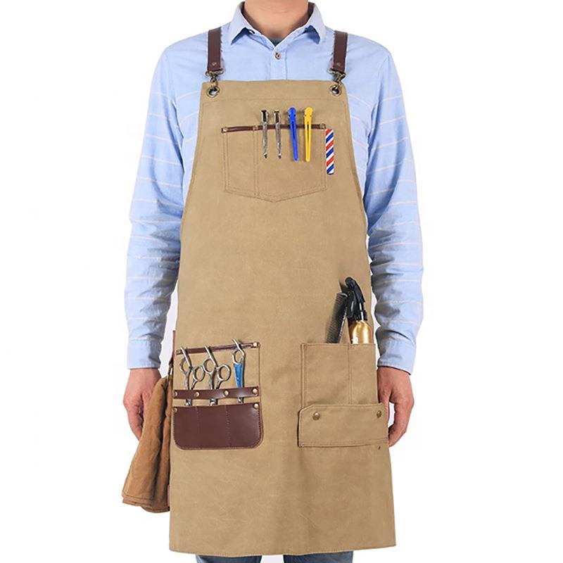 外贸围裙口袋工具工作服烧烤餐厅印logo防油污收纳厚帆布