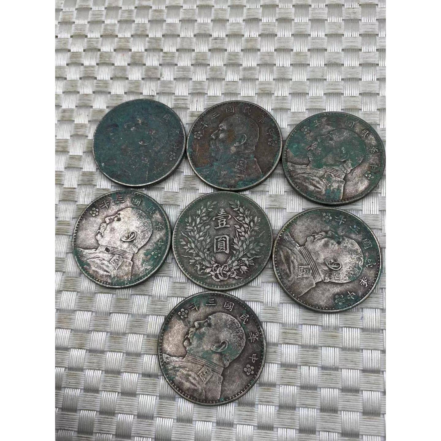 袁大头梅花三年签字版壹圆银元银币绿绣包浆古玩收藏品