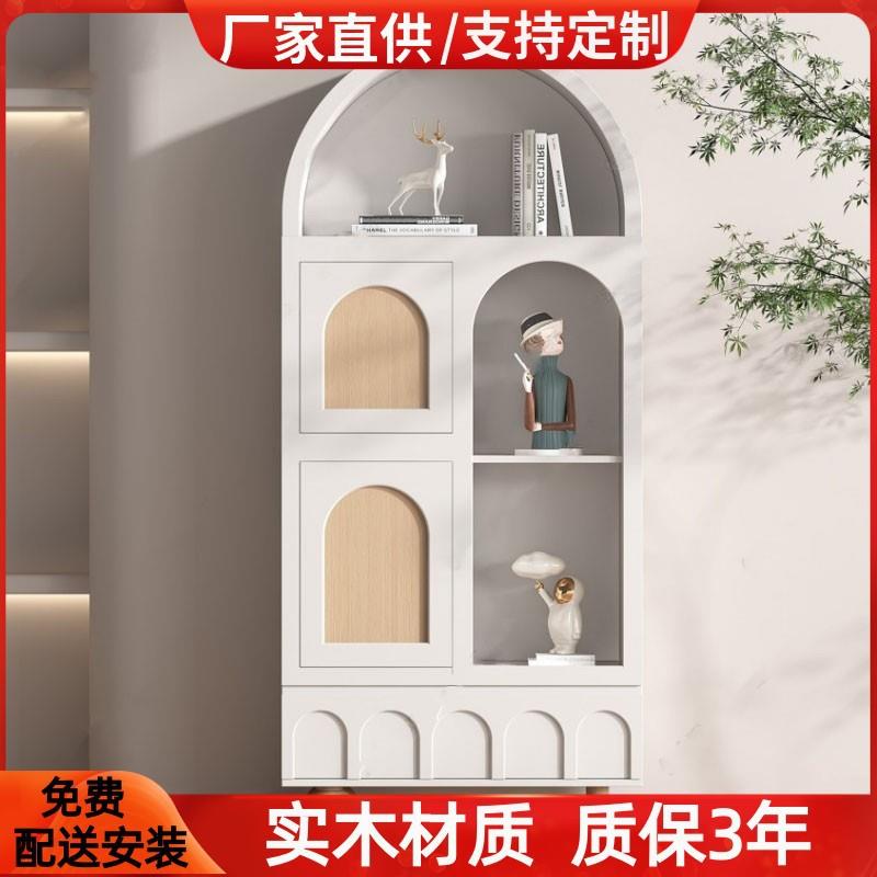 北欧烤漆书柜实木客厅高柜艺术装饰柜简约现代入户玄关茶水柜整装