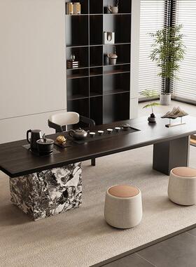 意式极简实木茶台岛台一体茶桌椅组合黑色茶台轻奢2025高级感新款