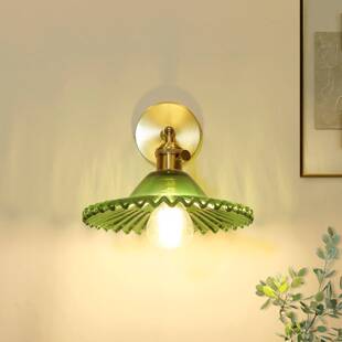 美式复古壁灯墨绿色玻璃旧上海全铜卧室床头灯法式轻奢全铜镜前灯