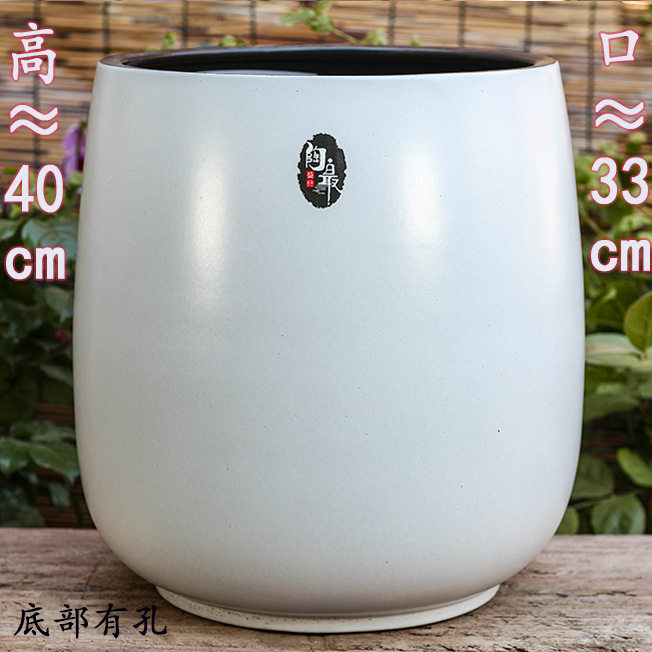 简约大号直筒纯白色大龙蛋手工粗陶大号落地花盆盆景盆栽适室内外