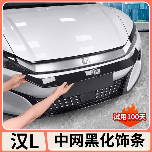 适用比亚迪汉L中网黑化装装饰条DMI/EV黑武士外观套件改装用品配
