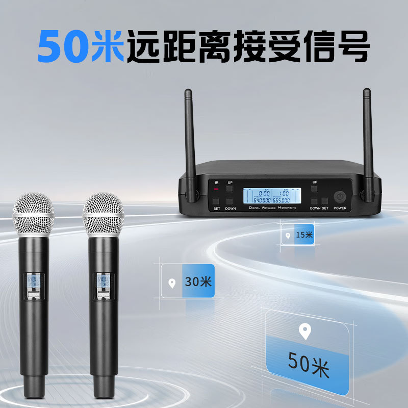 无线麦克风一拖二防啸叫KTV家用演出电脑便携K歌动圈话筒卡拉OK