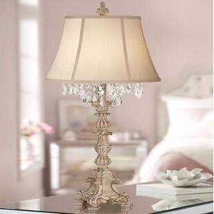 法式乡村复古木艺术雕刻台灯水晶别墅客厅书房卧室床头装饰落地灯