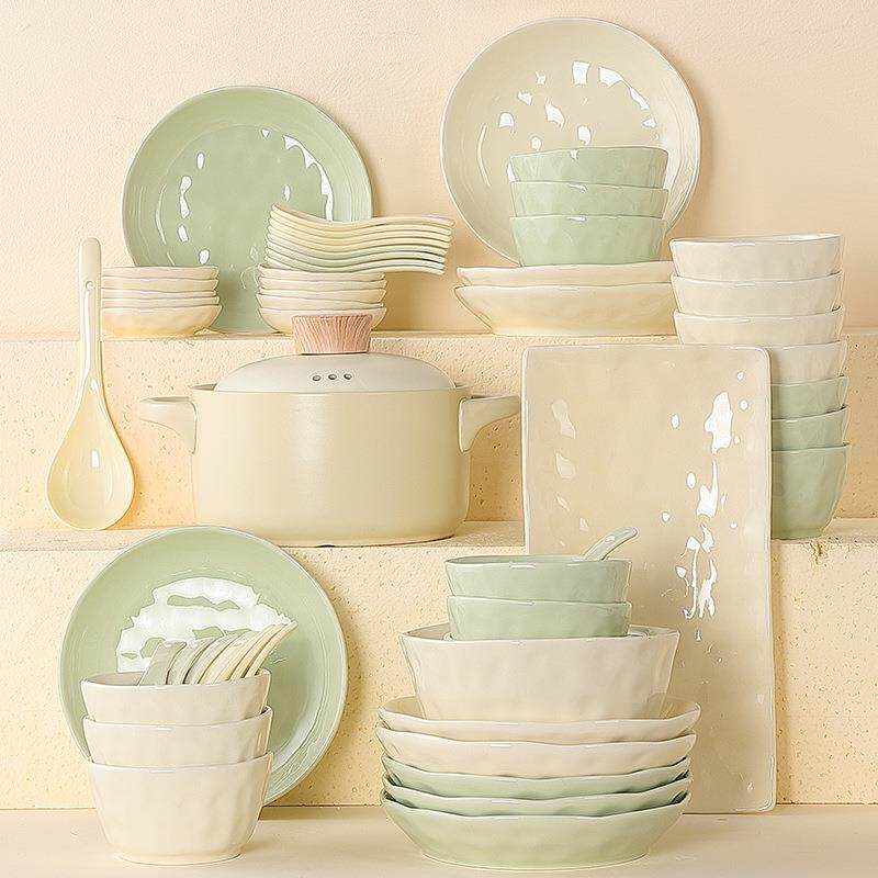 十人餐具套装乔迁碗2024新款法式奶油风碗筷碗具碗盘轻奢碗碟家用