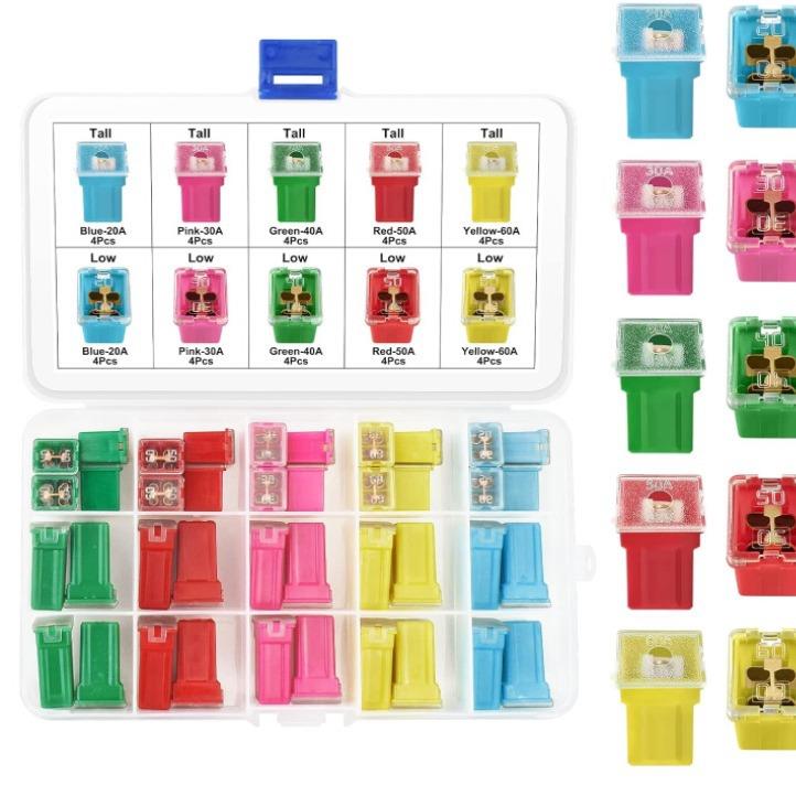 40PCS汽车方形保险丝套件低高剖面盒形保险丝20A30A40A50A60A