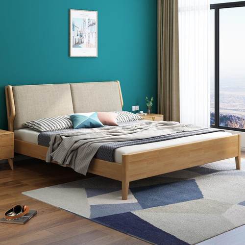 北欧实木床1米8主卧双人床现代简约酒店民宿带软包1米5实木单人床