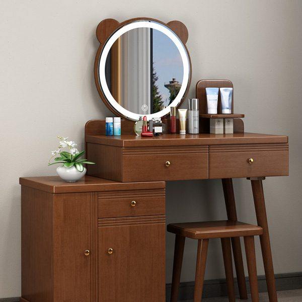 实木橡胶木组装带灯伸缩梳妆台创意化妆桌妆镜凳子组合中式卧室,住宅家具,梳妆台/桌,淘宝优惠券,粉丝福利购,淘宝优惠卷