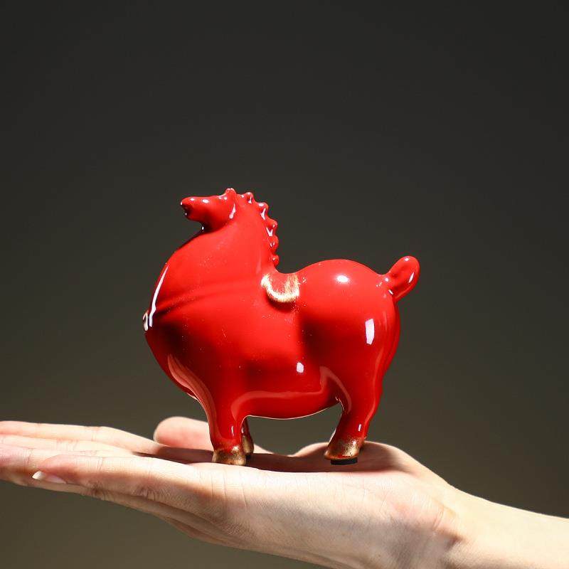 招财迷你小号唐马摆件创意陶瓷家居书房客厅办公室桌面装饰摆设品