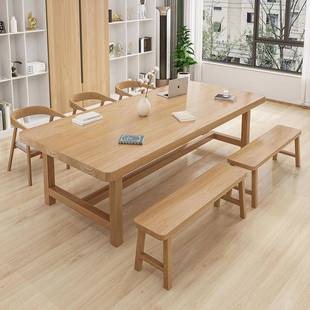 简约家用实木写字台现代公司职员办公电脑桌图书馆阅览室书桌椅