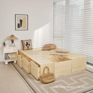 榻榻米木箱拼床实木储物柜组合拼接床长方形可坐收纳箱加宽拼接柜