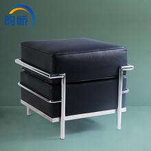 昀峤家具LC2Ottoman现代中古风不锈钢金属沙发脚凳皮艺矮凳小型