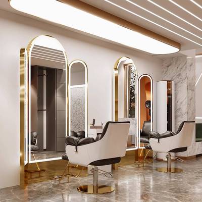 美发店剪发镜台网红高档三叠镜理发店落地双面镜发廊专用美发镜子