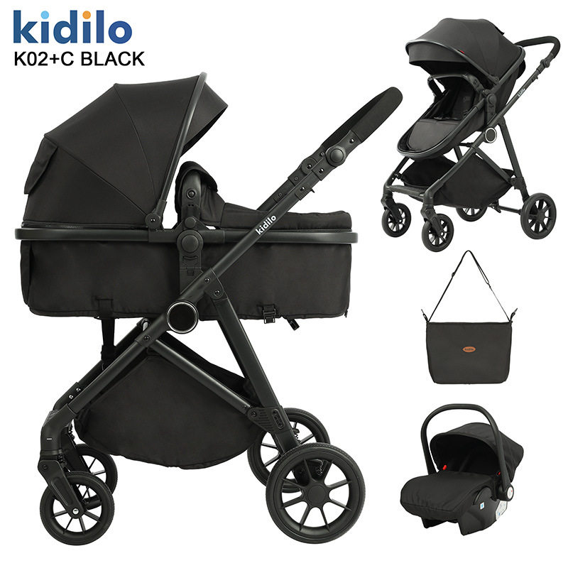 kidilo三合一轻便婴儿推车可坐可躺高景观带安全汽座提篮婴儿车