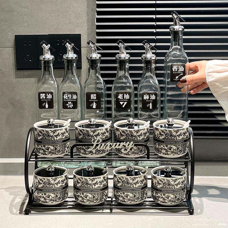 新款复古风蝶恋花调味罐套装家用高级感陶瓷调味瓶组合厨房调料盒