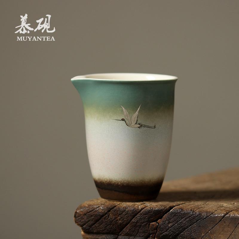 慕陶鹤图手绘国风公道杯普洱功夫分茶器窑变陶瓷盖碗匀杯