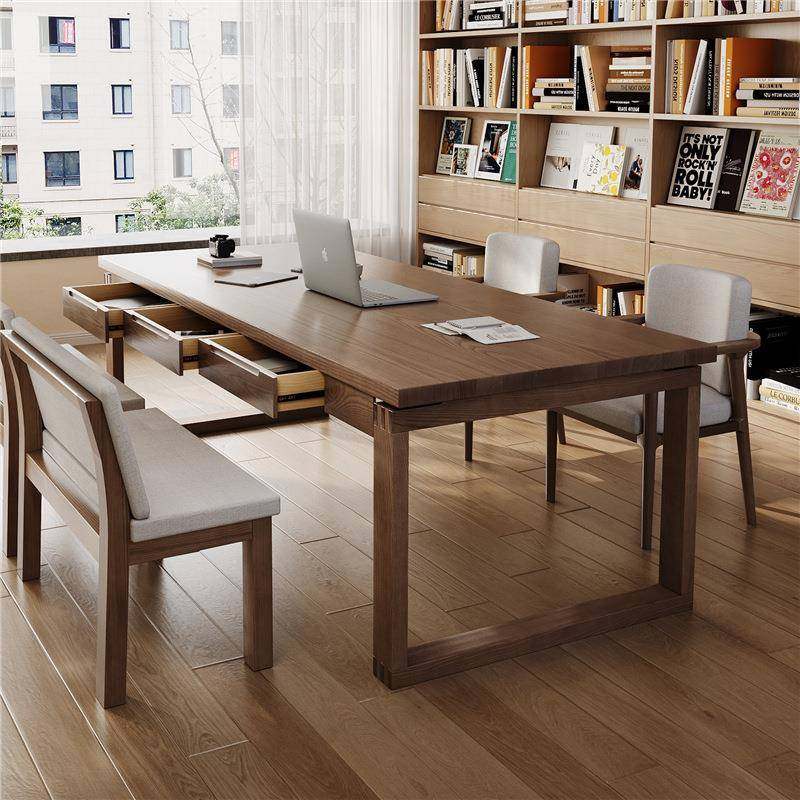 严选全实木书桌带抽屉桌子长条电脑桌书房书法桌客厅办公桌工作台