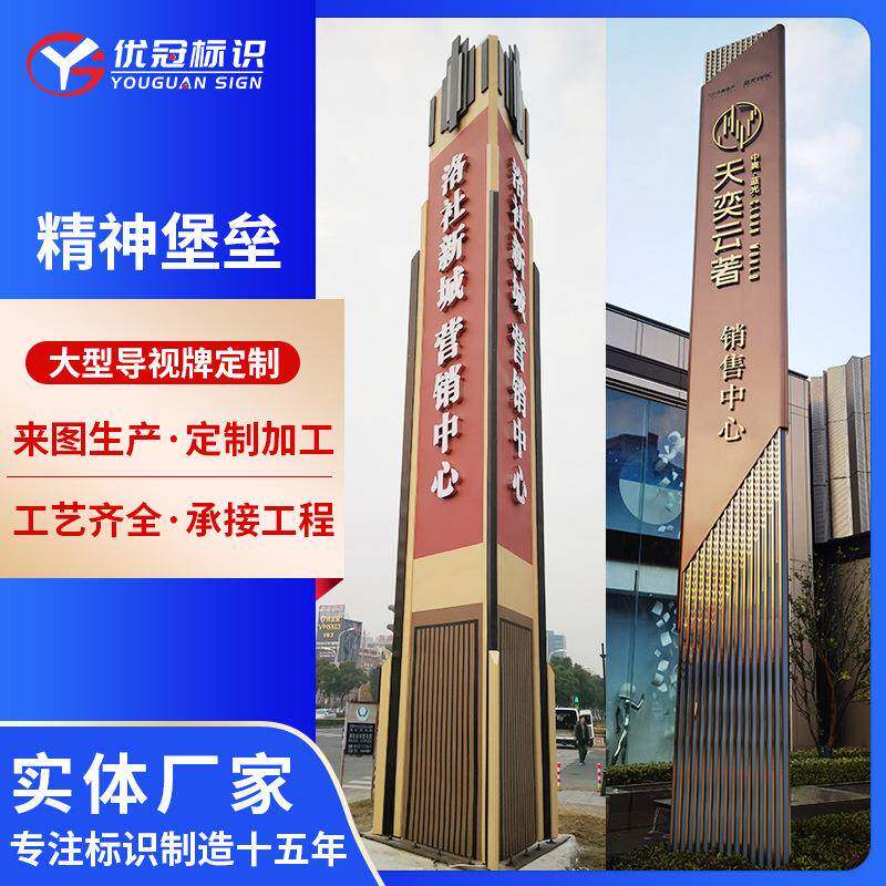 户外立式精神堡垒导向牌不锈钢精神堡垒导视牌精神堡垒制作