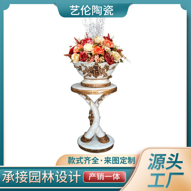 欧式落地花瓶客厅婚庆花器创意复古罗马柱饰品摆件户外仿真花花盆