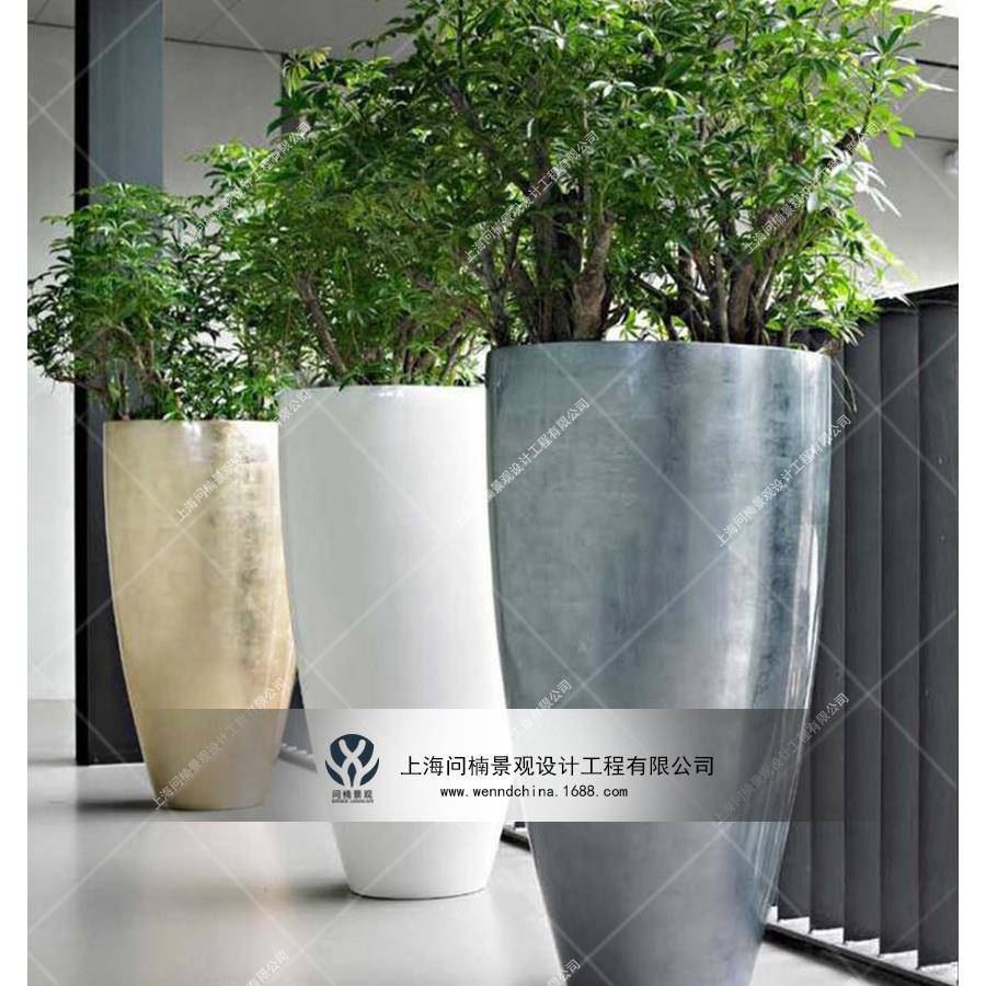 商业美陈商场植物花盆装饰不锈钢金属材质花缸花艺花器