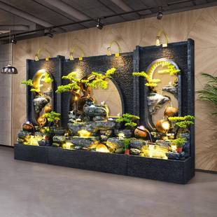 大型假山水幕墙玄关水喷背屏风公司景泉XKC大堂装饰开业送礼流品