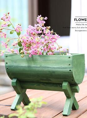 木WIU花盆花槽防腐菜木实长方形碳化木多肉种盆阳花台创意木枯幸