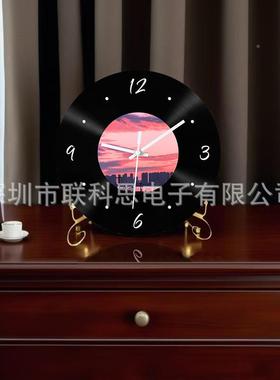时静音摆创意挂墙装饰现网红家用静音30723钟黑胶代唱片落尚日件