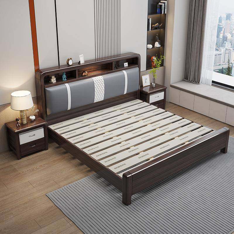 实木床紫金檀中色现代式简约皮EAM靠软包1婚.8M米双人床1.5主卧大