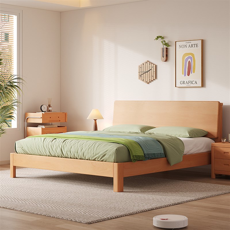 榉木床全实木床北m欧原木风简约小户型儿童床双人齐边床主卧婚床