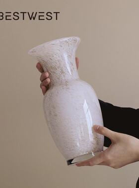 轻奢风暖灰玻璃摆件复古水培客HD2510厅桌瓶面插花装饰花器花板样