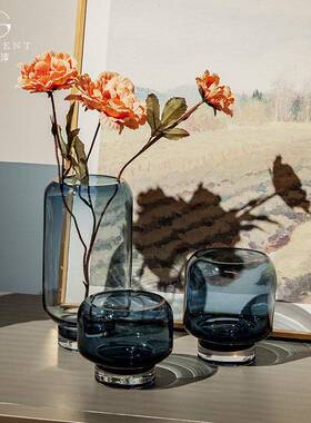 晶卫淳墨水蓝玻值璃小花瓶ins风高颜新HP211470品香高档浴室生间