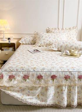 公主风纯床裙单件丝1+D02100全棉蕾防滑棉床罩可机洗床裙款高裙端