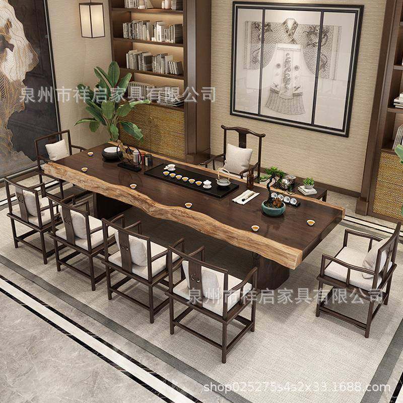 新中式实木茶大板松木谈桌子办桌公WHJ室洽接意待禅功夫泡茶台