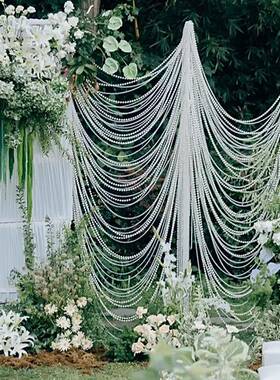 美珠链吊婚庆装饰舞台珠帘行云流水DFW陈珍珠直播珍珠婚礼顶链条