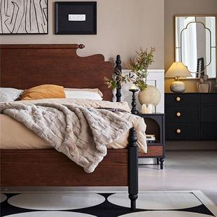 主卧 室大床拼色老式 式 卧复古全实木双人34854床现法代床简约美式