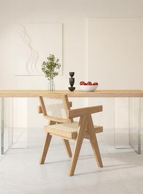 简现代亚克餐桌悬浮OVZ实木办公桌长力方形透明脚家工约作台书桌