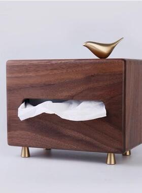 黑胡桃装纸餐巾盒客厅实木质木极简餐饰厅巾轻奢酒店家89409用抽