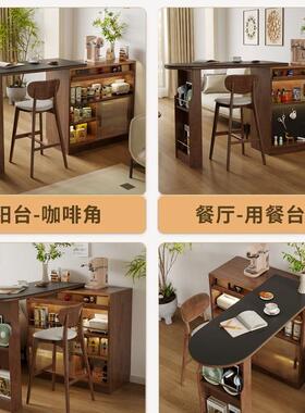 实木吧台柜小户型客厅隔断用伸缩岛JII台家餐柜一体岩板玄关储物