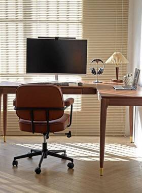 全实木角书20659桌家用电脑桌简卧室黑约桃木转角拐胡l型办公桌写