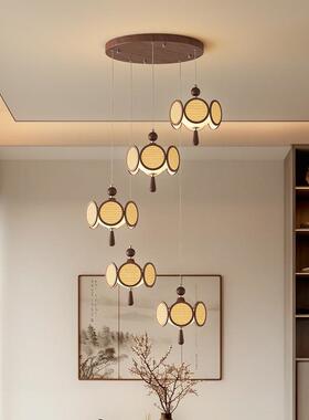 新中式灯楼梯5灯202设新款计师XAR公寓吊别墅复式楼梯间旋转长吊