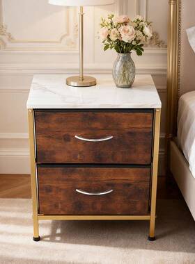 简现卧室代约两层床头量柜加粗金属直接带ZHK大容布艺抽屉储物柜