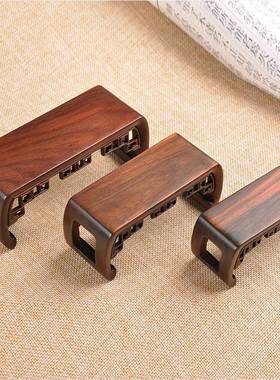 紫光檀竹节卷长方件墨玉器微书型如意61318盆景古董摆底座木托展