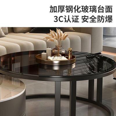 简户约茶几客厅家用奢代极简20轻25新68709款圆形小型可折叠现岩