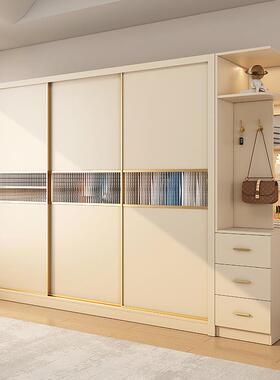 实木推拉门衣柜用卧室油风小户型储物收纳子奶移柜80904门网红大