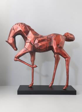 现代简约抽象金属动物马雕塑柜摆54604件客玄关酒视店电软装家居