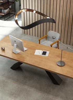 严选工业风办21851实木桌工作室公单人台式电字脑桌椅书房创意简