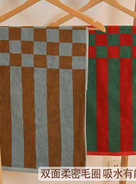 格子条毛巾女棉柔软复古脸面巾洗52502柔软吸水家用男纹情侣平织c